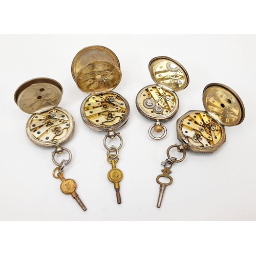 54 - Four silver cased antique ladies fob watches, each A/F. UK shipping £14.