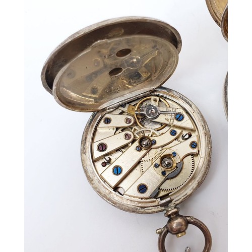 54 - Four silver cased antique ladies fob watches, each A/F. UK shipping £14.