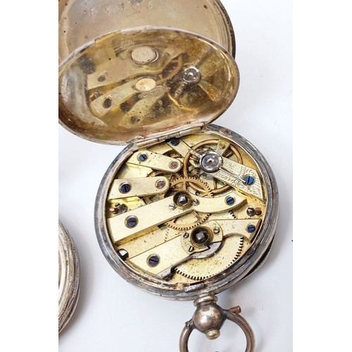 54 - Four silver cased antique ladies fob watches, each A/F. UK shipping £14.