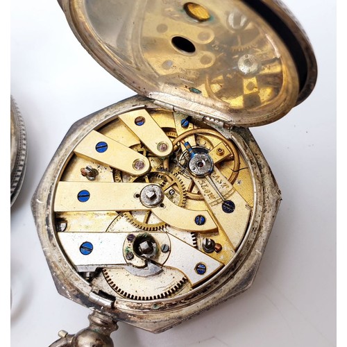 54 - Four silver cased antique ladies fob watches, each A/F. UK shipping £14.