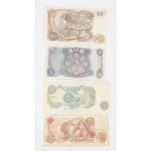 67 - A set of Bank of England notes, £10, £5, £1, 10 shillings. UK shipping £14.