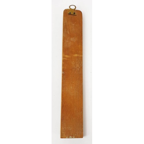 72 - An antique brass thermometer on a replacement back, length 8.5