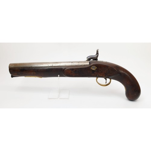 71 - A 19th century military percussion pistol, having full walnut stock, brass furniture, barrel stamped... 