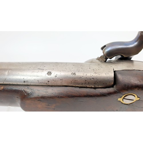 71 - A 19th century military percussion pistol, having full walnut stock, brass furniture, barrel stamped... 