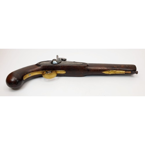 71 - A 19th century military percussion pistol, having full walnut stock, brass furniture, barrel stamped... 