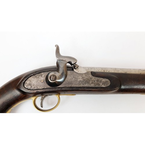 71 - A 19th century military percussion pistol, having full walnut stock, brass furniture, barrel stamped... 