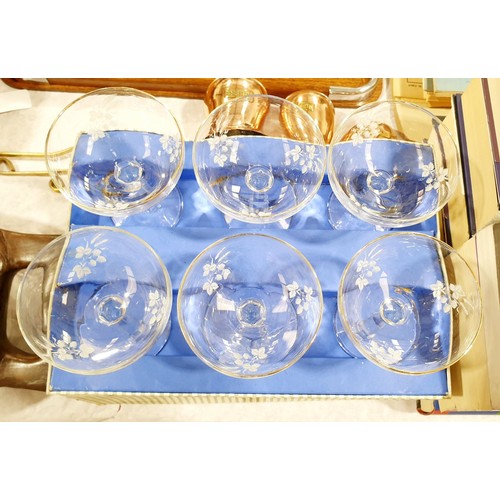 105 - A set of six fruit motif champagne glasses. No shipping. Arrange collection or your own packer and s... 