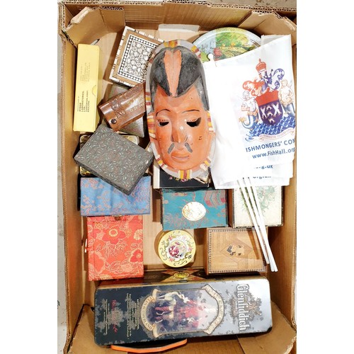 113 - A box of tins and assorted. No shipping. Arrange collection or your own packer and shipper, please. ... 