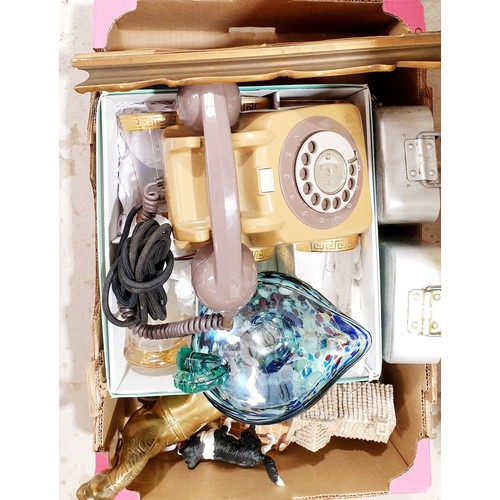 114 - A box of assorted including a vintage telephone. No shipping. Arrange collection or your own packer ... 