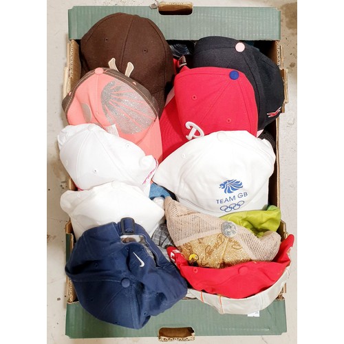 120 - A box of baseball hats. No shipping. Arrange collection or your own packer and shipper, please. Elec... 