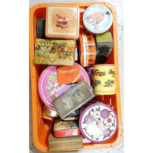 140 - A box of vintage and later tins. No shipping. Arrange collection or your own packer and shipper, ple... 