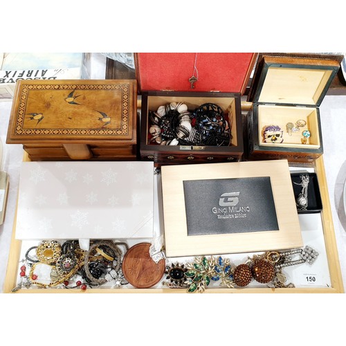 150 - A selection of costume jewellery and jewellery boxes. UK shipping £14.