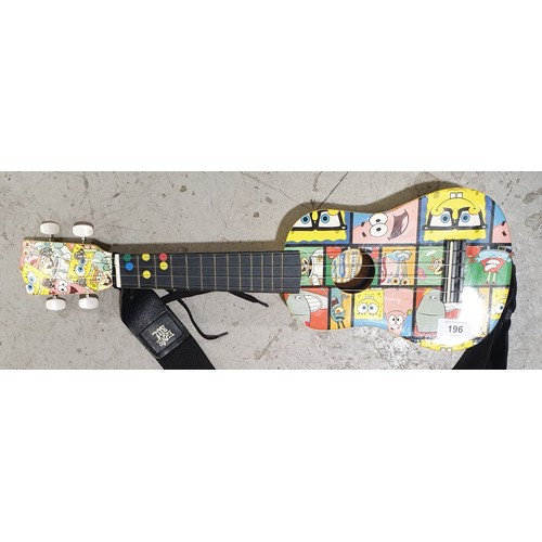 196 - A Sponge Bob Square Pants ukulele with strap and case. No shipping. Arrange collection or your own p... 