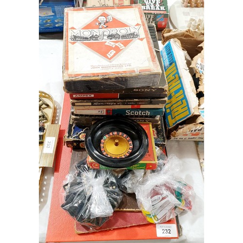 232 - A vintage Monopoly c.1930s, other vintage board games and vintage reel-to-reel tape. No shipping. Ar... 