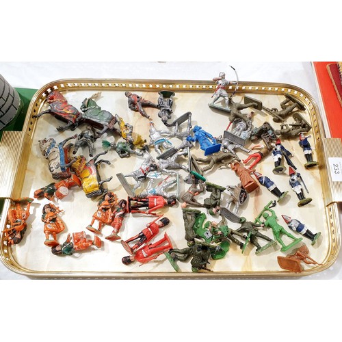 233 - A selection of vintage metal soldiers and horses, some A/F together with plastic soldiers. UK shippi... 