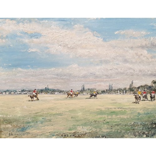 257 - An oil on board painting depicting a polo match, 14