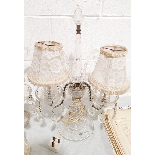 301 - A vintage pair of crystal table lamps, height 21.5