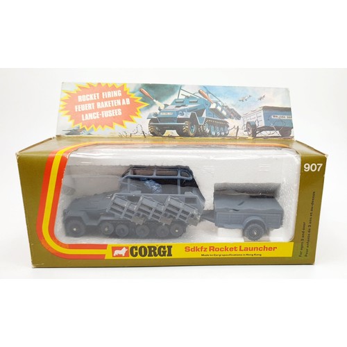 19 - A vintage boxed Corgi German Semi-track Hanomag Sdkfz 251/1 Rocket Launcher, 907. UK shipping £14. W... 