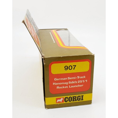 19 - A vintage boxed Corgi German Semi-track Hanomag Sdkfz 251/1 Rocket Launcher, 907. UK shipping £14. W... 