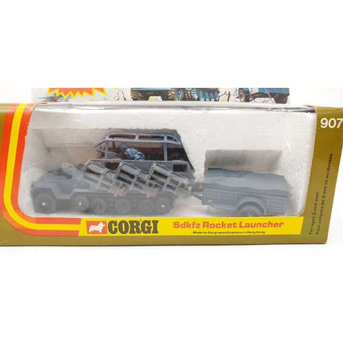 19 - A vintage boxed Corgi German Semi-track Hanomag Sdkfz 251/1 Rocket Launcher, 907. UK shipping £14. W... 