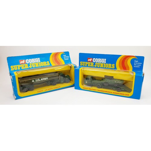 20 - A vintage boxed Corgi E2011 US Army Tanker together with E2012 Military Transporter And Armoured Car... 