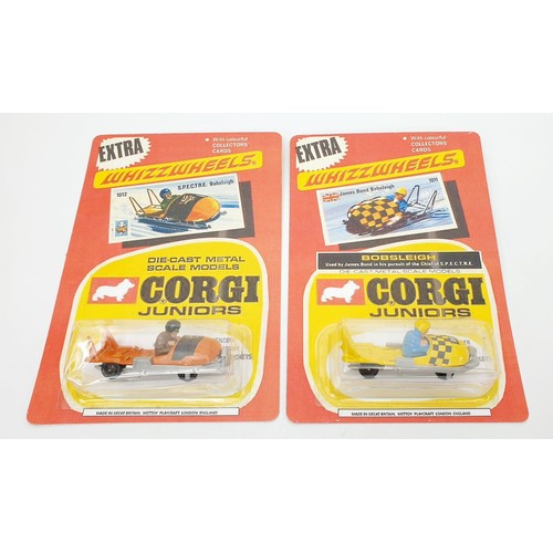 36 - Two scarce Corgi Whizzwheels bob sleighs from S.P.E.C.T.R.E., 1011 and 1012 in reproduction blister ... 