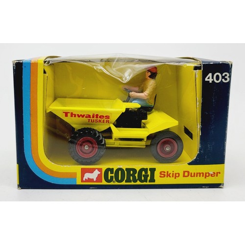 108 - A vintage boxed Corgi Skip Dumper, 403. UK shipping £14. We combine shipping.