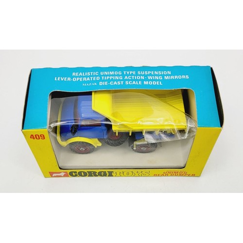 110 - A vintage boxed Corgi Mercedes Benz Unimog Rear Dumper, 409. UK shipping £14. We combine shipping.