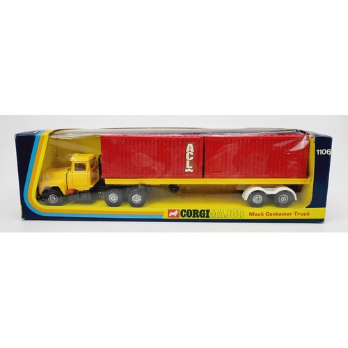 114 - A vintage boxed Corgi Mack Container Truck, 1106. UK shipping £14. We combine shipping.