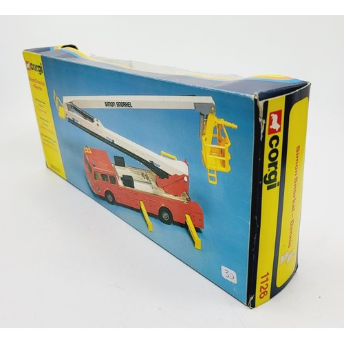 127 - A vintage boxed Corgi Simon Snorkel-Dennis Fire Engine, 1126. UK shipping £14. We combine shipping.