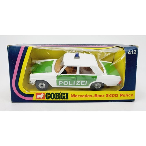 131 - A vintage boxed Corgi Mercedes Benz 240D Police, 412. UK shipping £14. We combine shipping.