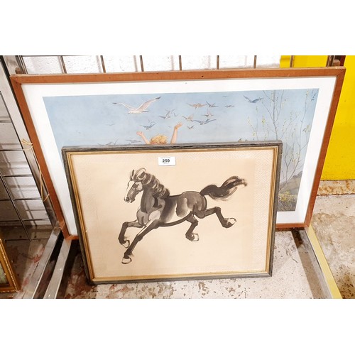 259 - A Chinese watercolour painting of a horse on silk, 12