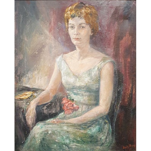 260 - A vintage oil on canvas portrait of a lady, indistinctly signed, 24