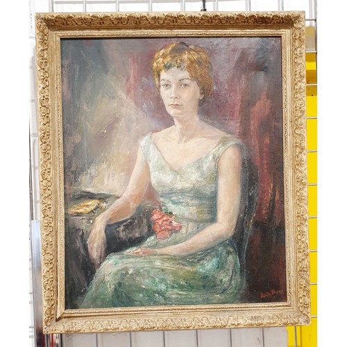 260 - A vintage oil on canvas portrait of a lady, indistinctly signed, 24