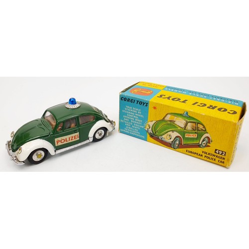 155 - A vintage boxed Corgi Volkswagen European Police Car, 492. UK shipping £14. We combine shipping.