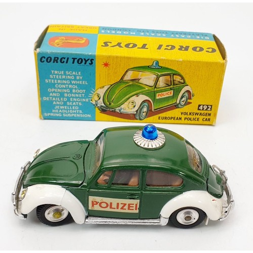 155 - A vintage boxed Corgi Volkswagen European Police Car, 492. UK shipping £14. We combine shipping.