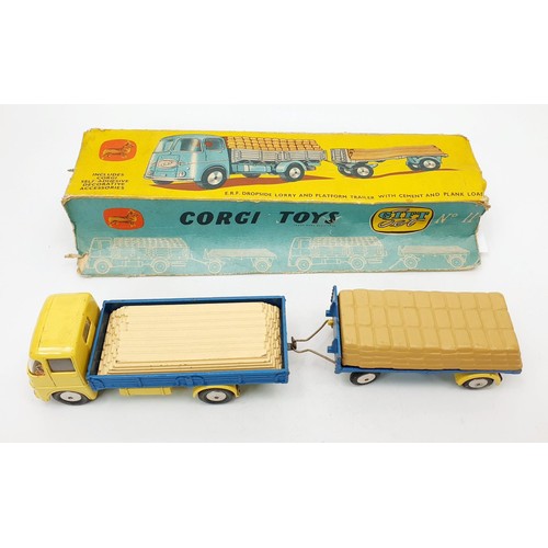 170 - A vintage boxed Corgi E.R.F. Dropside Lorry and Platform Trailer with Cement and Plank Load, Gift Se... 