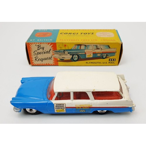 194 - A vintage boxed Corgi Plymouth-U.S. Mail, 443. UK shipping £14. We combine shipping.