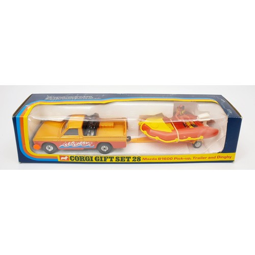 207 - A vintage boxed Corgi Mazda B1600 Pick-Up Trailer and Dingy, Gift Set 28. UK shipping £14. We combin... 