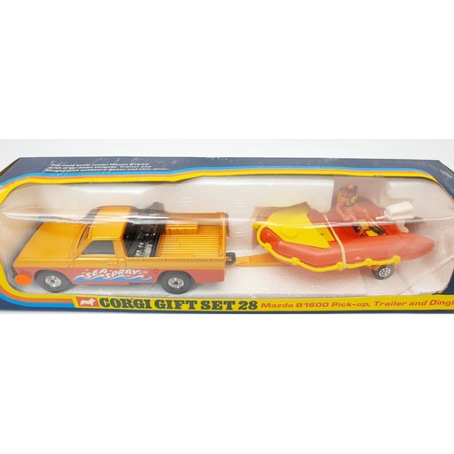 207 - A vintage boxed Corgi Mazda B1600 Pick-Up Trailer and Dingy, Gift Set 28. UK shipping £14. We combin... 