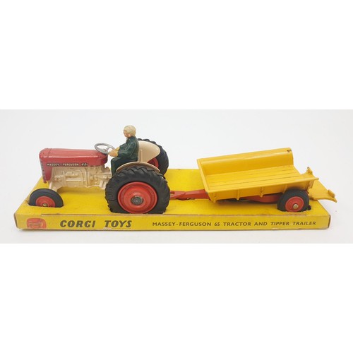 305 - A vintage boxed Corgi Massey-Ferguson 65 Tractor and Tipper Trailer, Gift Set No 29. UK shipping £14... 