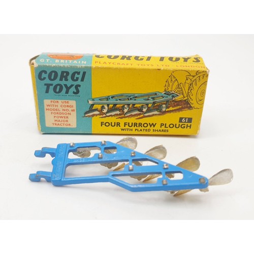 316 - A vintage boxed Corgi Four Furrow Plough with Plated Shares, 61. UK shipping £14. We combine shippin... 