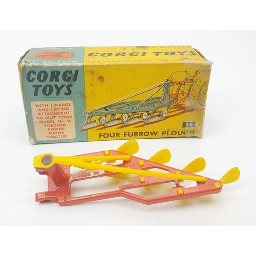 317 - A vintage boxed Corgi Four Furrow Plough, 56. UK shipping £14. We combine shipping.