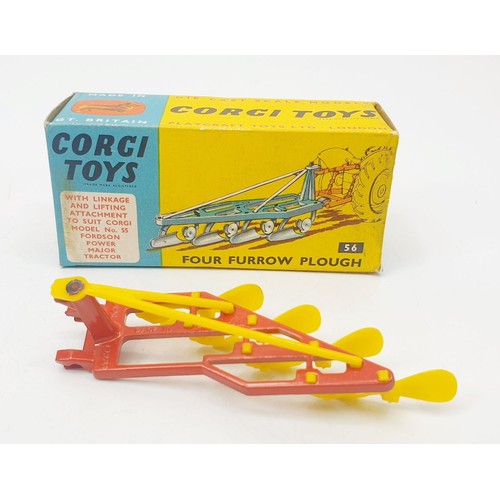 318 - A vintage boxed Corgi Four Furrow Plough, 56. UK shipping £14. We combine shipping.