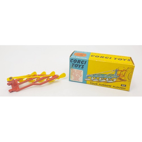 318 - A vintage boxed Corgi Four Furrow Plough, 56. UK shipping £14. We combine shipping.