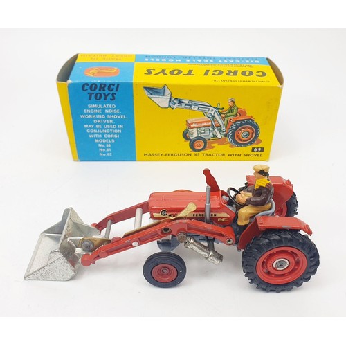 324 - A vintage Corgi Massey-Ferguson 165 Tractor with Shovel, 69, with reproduction box. UK shipping £14.... 