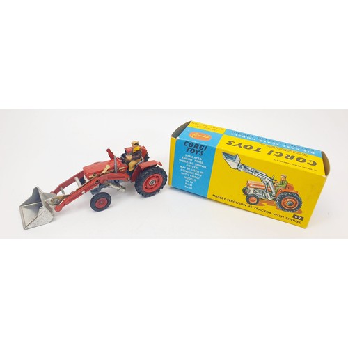 324 - A vintage Corgi Massey-Ferguson 165 Tractor with Shovel, 69, with reproduction box. UK shipping £14.... 