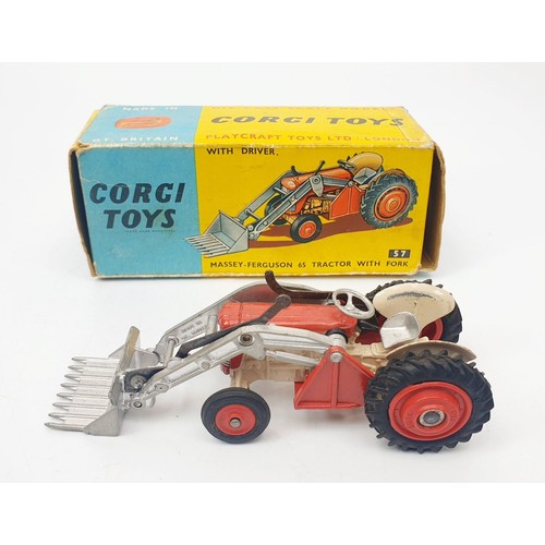 325 - A vintage boxed Corgi Massey-Ferguson 65 Tractor with Fork, 57. UK shipping £14. We combine shipping... 