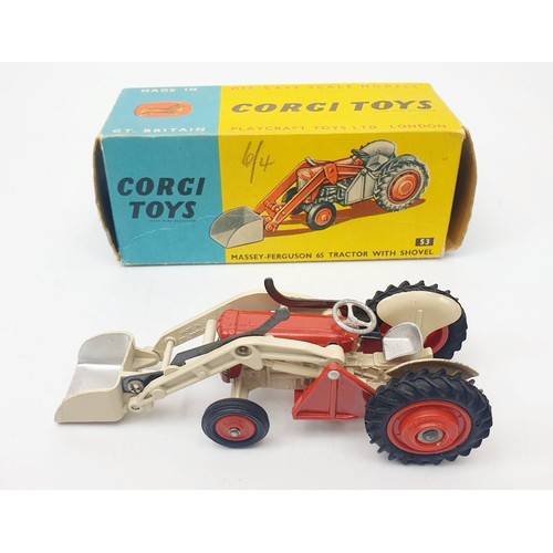 326 - A vintage boxed Corgi Massey-Ferguson 65 Tractor with Shovel, 53. UK shipping £14. We combine shippi... 