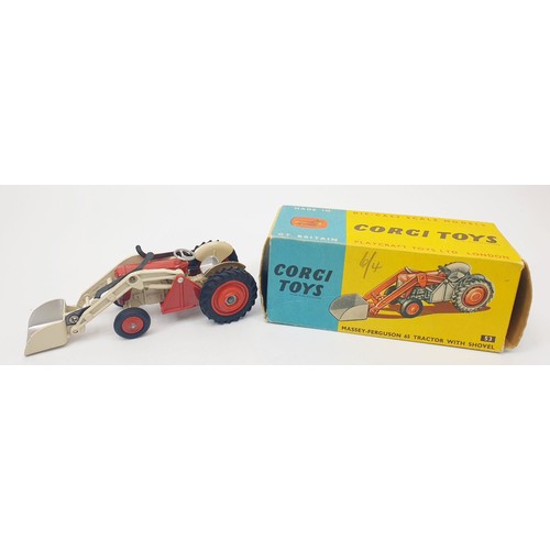 326 - A vintage boxed Corgi Massey-Ferguson 65 Tractor with Shovel, 53. UK shipping £14. We combine shippi... 